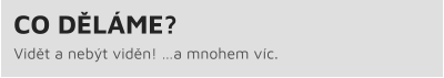 CO DĚLÁME? Vidět a nebýt viděn! …a mnohem víc.